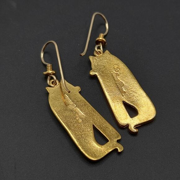 Laurel Burch Siamese Cat Earrings Gold Plated Vintage 1980s Signed Dangle - Picture 5 of 10